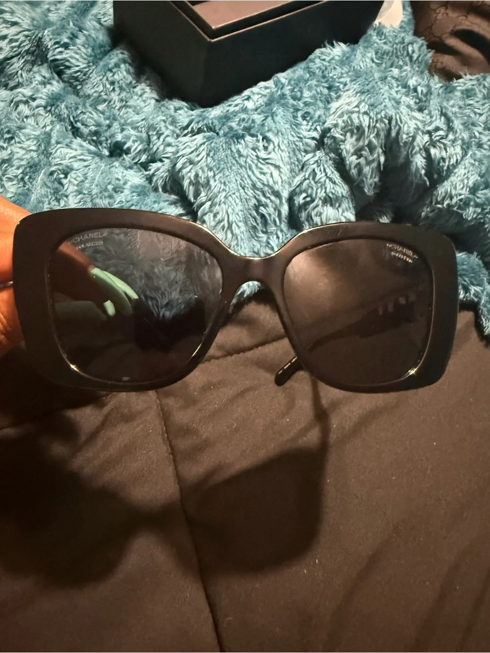 CHANEL Black Sunglasses with Crystal-Embellished Logo Temples
